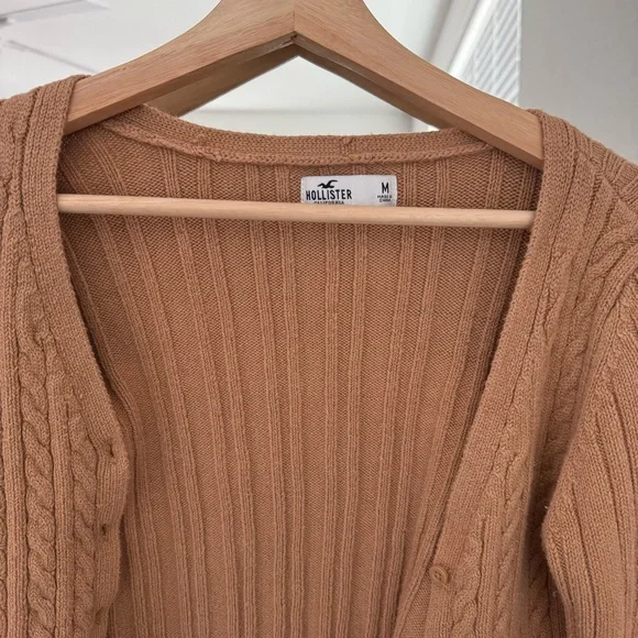 Tan Ribbed Cropped Cardigan Hollister - Picture 3 of 5